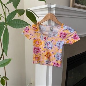 F21 Orange Floral Scoop Neck Crop Ballerina Tee